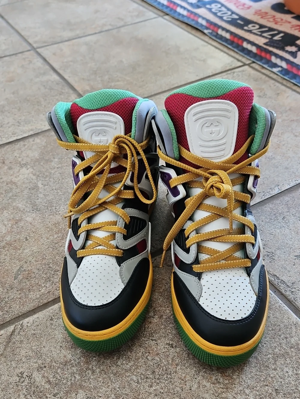 Gucci Mens Multicolor High-Top Sneakers - White/Black/Green/Red